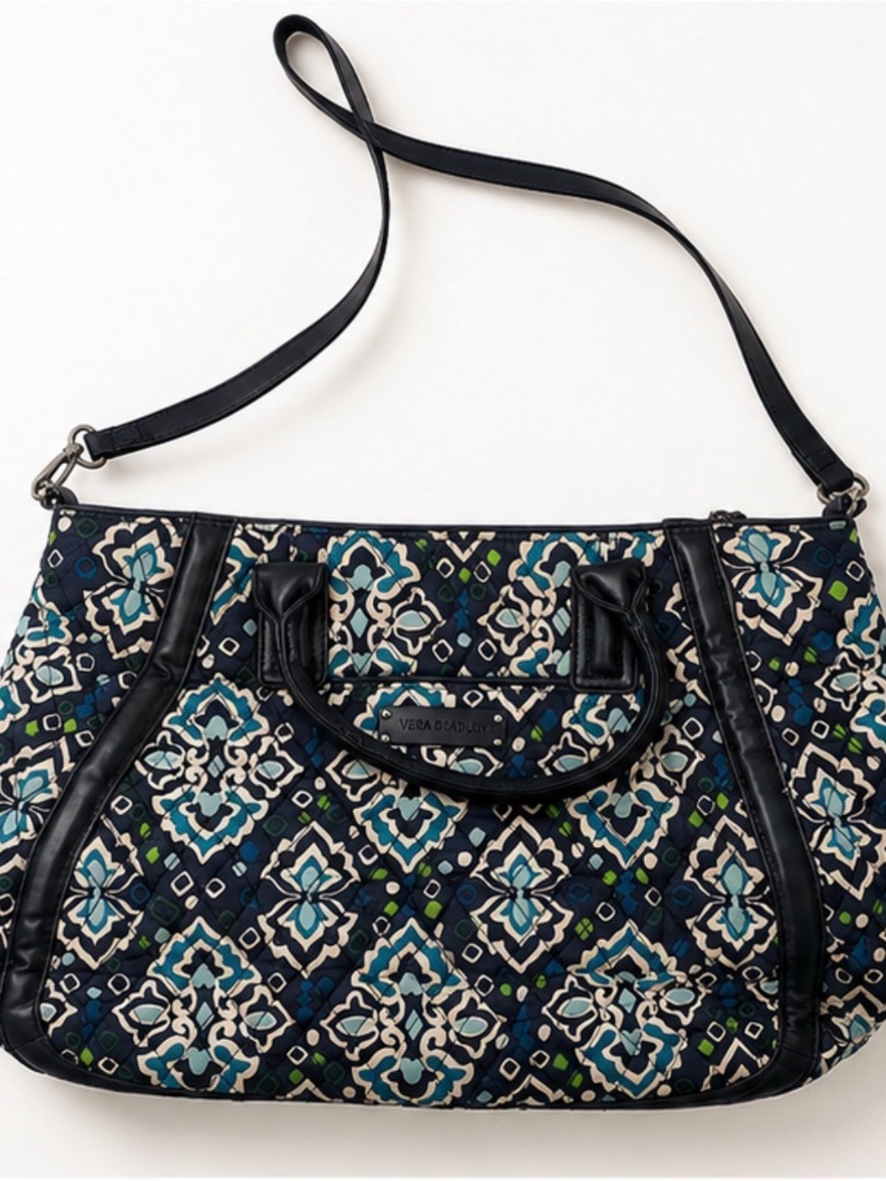 Vera Bradley Navy Quilted Tote with Teal & Cream Pattern